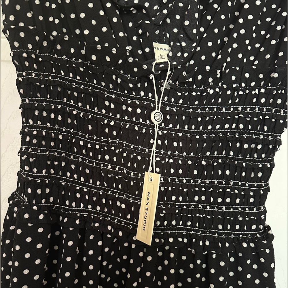 NWT max studio black wide leg jumpsuit with polka dots pls look measurements - Picture 5 of 13